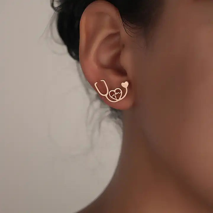 Gift for Doctors & Healthcare with Golden Stethoscope Earrings