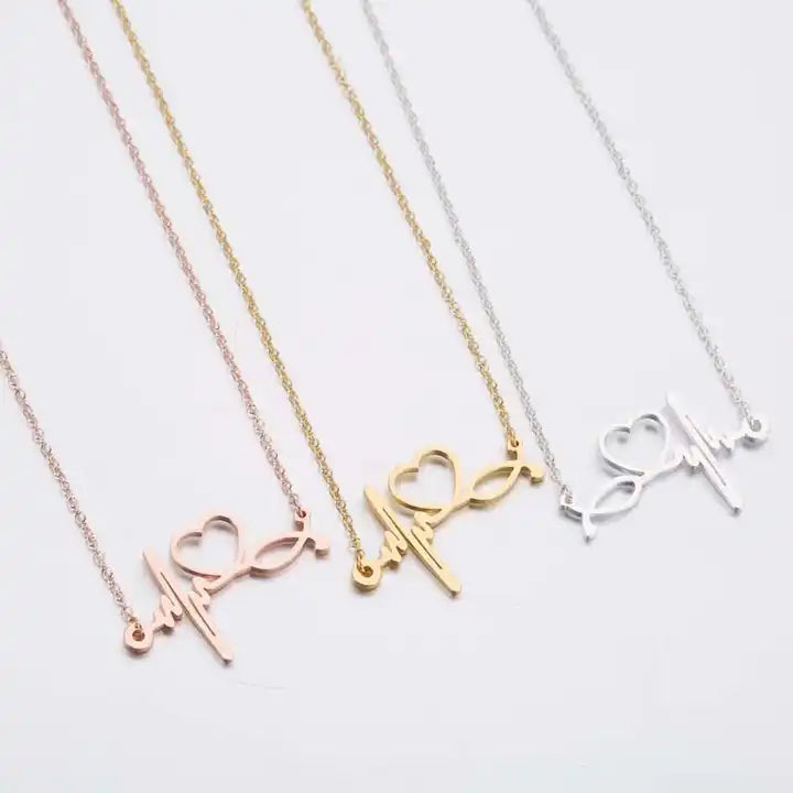 Gift for Doctor Nurse Heartbeat & Stethoscope Pendant Trio