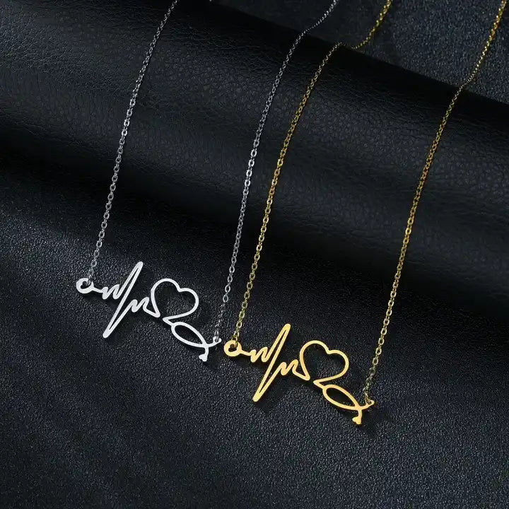 Gift for Doctor Nurse Heartbeat & Stethoscope Pendant Trio