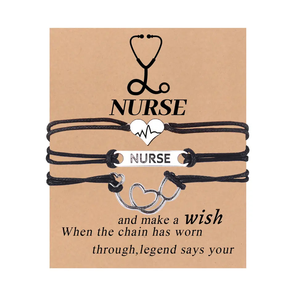 Stylish Gift for Doctor Nurse: Heart, Stethoscope & Nurse Engraved Bracelet Set