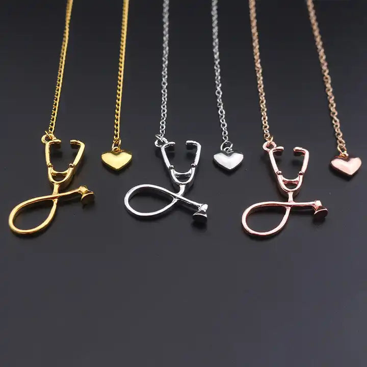 Stethoscope Love Pendant Necklace: Gift for Doctor Nurse Heart Necklace Jewelry
