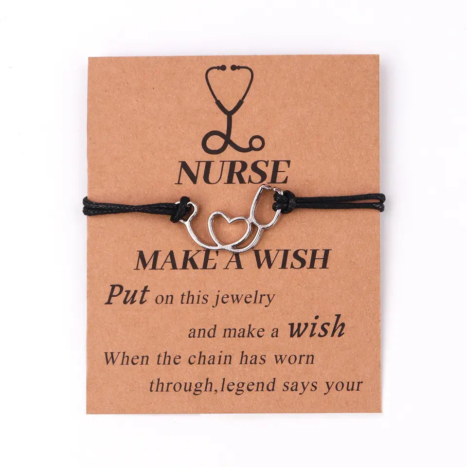 Stylish Gift for Doctor Nurse: Heart, Stethoscope & Nurse Engraved Bracelet Set