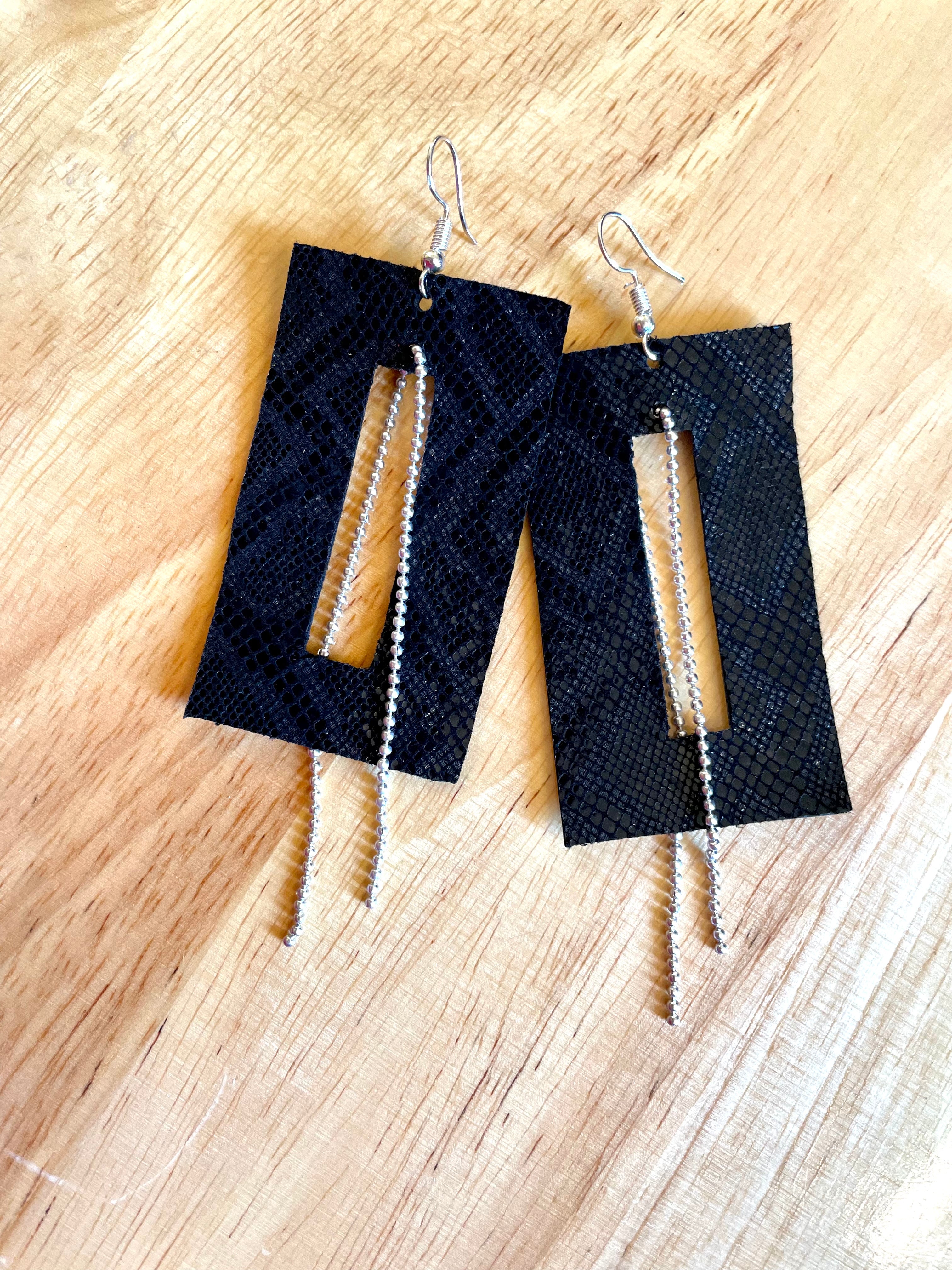 Ulftaaz's Handmade Black Leather Earrings for Party Nights